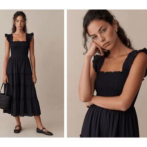 KOURT Calypso Black Dot Tiered Maxi Dress Smocked Top Sleeveless Size XS